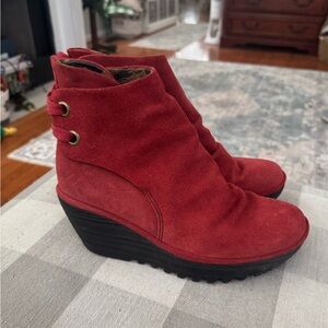 Fly London Rust Red Suede Wedge Ankle Yama Boots